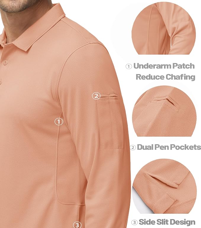 MAGCOMSEN Men's Polo Shirts 3 Button Quick Dry Performance Long Sleeve Tactical - Image 4