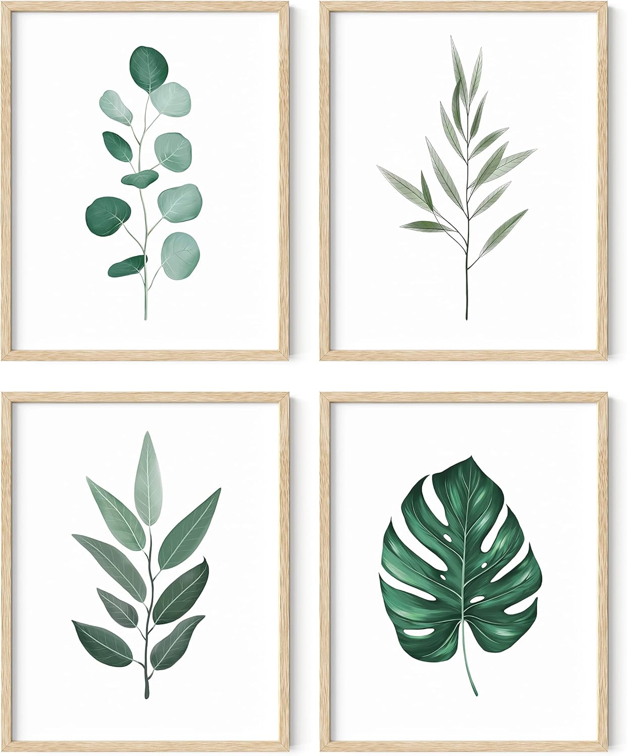 HAUS AND HUES Framed Botanical Wall Art – Plant Wall Decor, Tropical Wall Art, Leaf Wall Art, Green Leaves Pictures, Plant Pictures Wall Art, Leaves Print, Sage Green Wall Art, (11x14, Beige Framed)