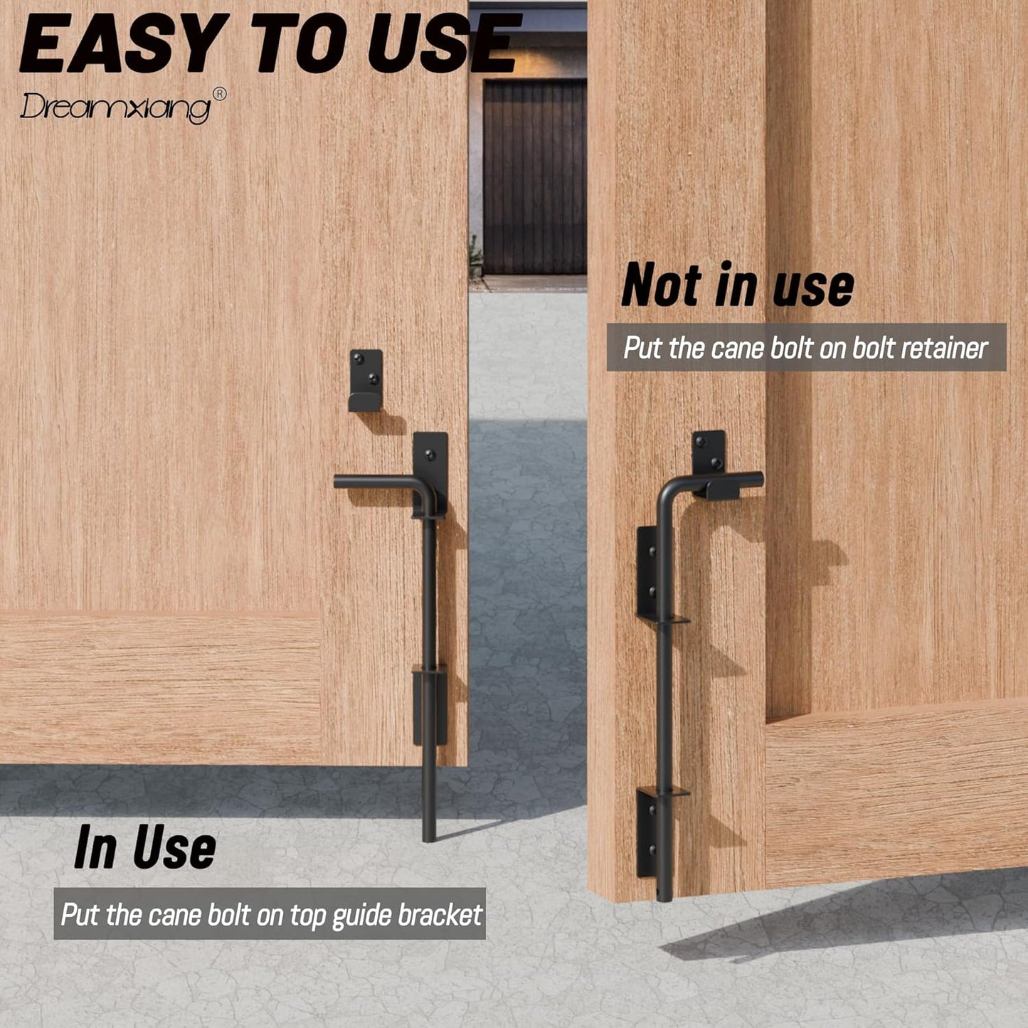 12" Heavy Duty Cane Bolt Gate Drop Rod Extra Thick Hardware Ground Latch for Wood PVC Vinyl Metal Fences Gates, Double Doors, Black Solid Steel-1 Pack