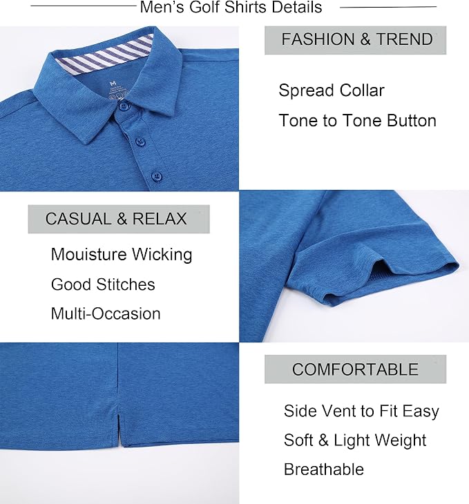 Alex Vando Mens Golf Shirt Moisture Wicking Quick-Dry Short Sleeve Casual Polo - Image 3
