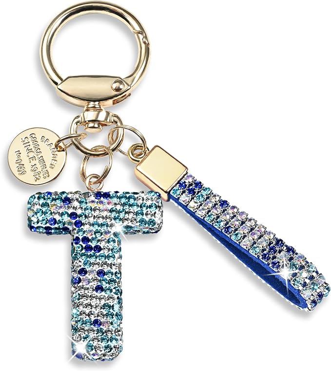 Pink Blue White Initial Letter Keychain Gift by JINGUAZI