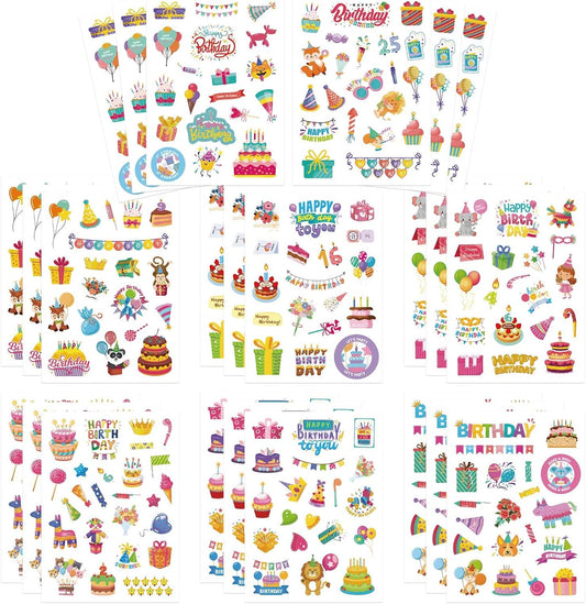 462 PCS Happy Birthday Stickers for Kids, Birthday Sticker Classroom Teacher Reward Stickers, Cake Balloon Sticker, Party Favor Art Craft