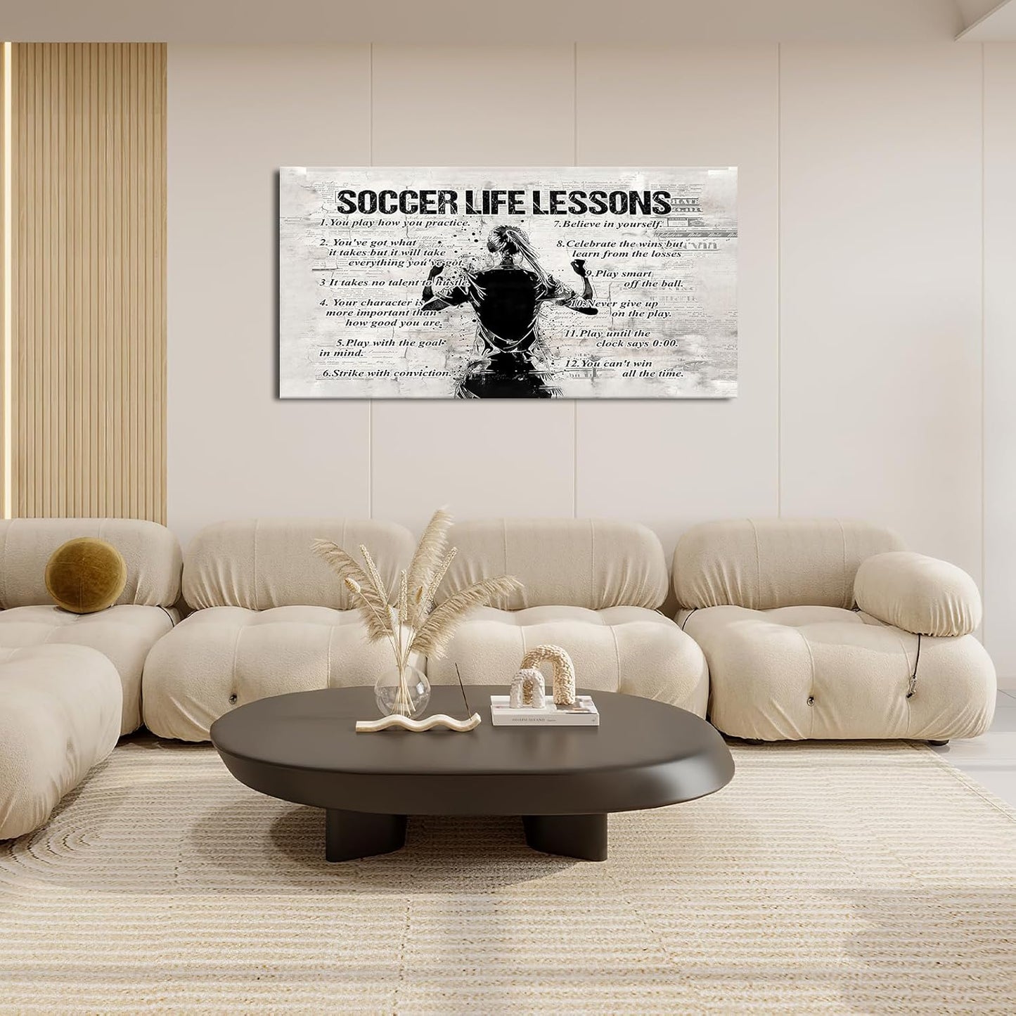 Gyeong Soccer Sports Wall Art for Living Room Large Size Soccer Life Lessons Wall Decor Soccer Sign Retro Canvas Prints Inspirational Pictures Painting Artwork Home Decoration Master Bedroom 60"X30"