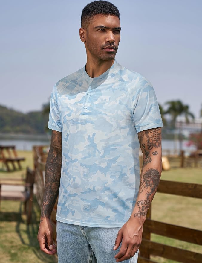 TAPULCO Mens Collarless Golf Shirts Short Sleeve Dry Fit Stretch Casual - Image 4