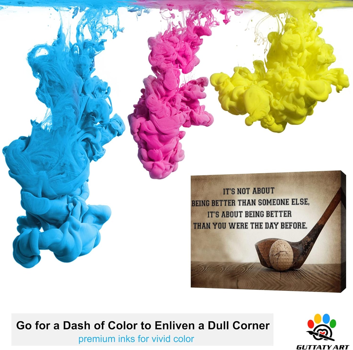 GUTTATY Golf Wall Art, Inspirational Quote Vintage Golf Pictures Posters Canvas Print Wall Decor for Golfer's Man Cave Home Ofice Ready to Hang (32x48 Inches)