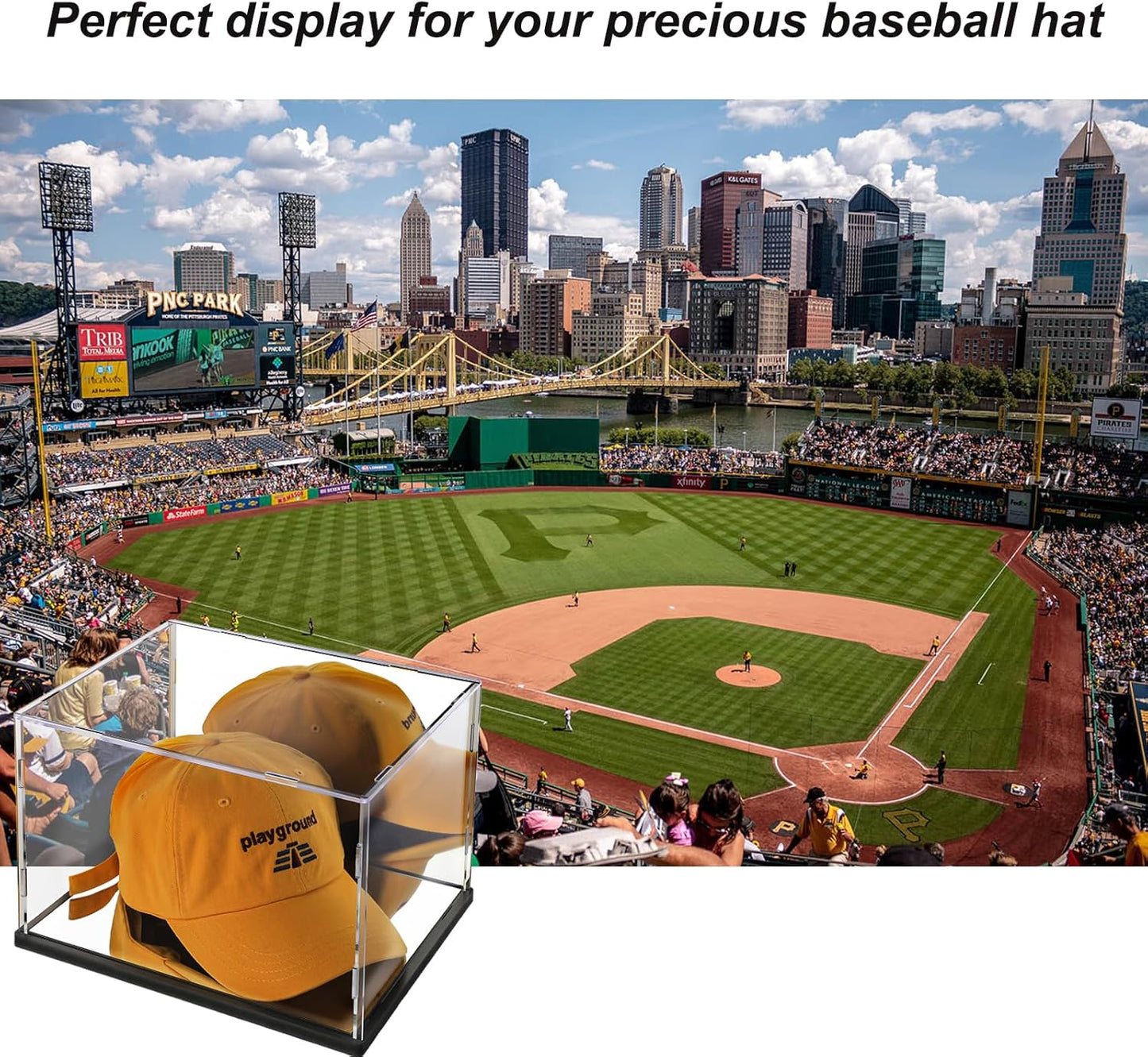 Hat Display Case Mirror Background and Base,Clear Acrylic Baseball Cap Display Box Stand,UV Protection Signed Hat Transparent Showcase Football,Snapback Caps,Ideal Gift for Caps Collector