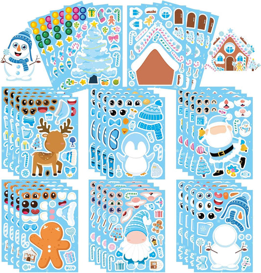 32 Sheets Make Your Own Christmas Stickers, Winter Stickers for Kids, Make a Face Sticker, Winter Holiday GIF, Xmas Party Favor Supplies Christmas Stocking Stuffer Gifts