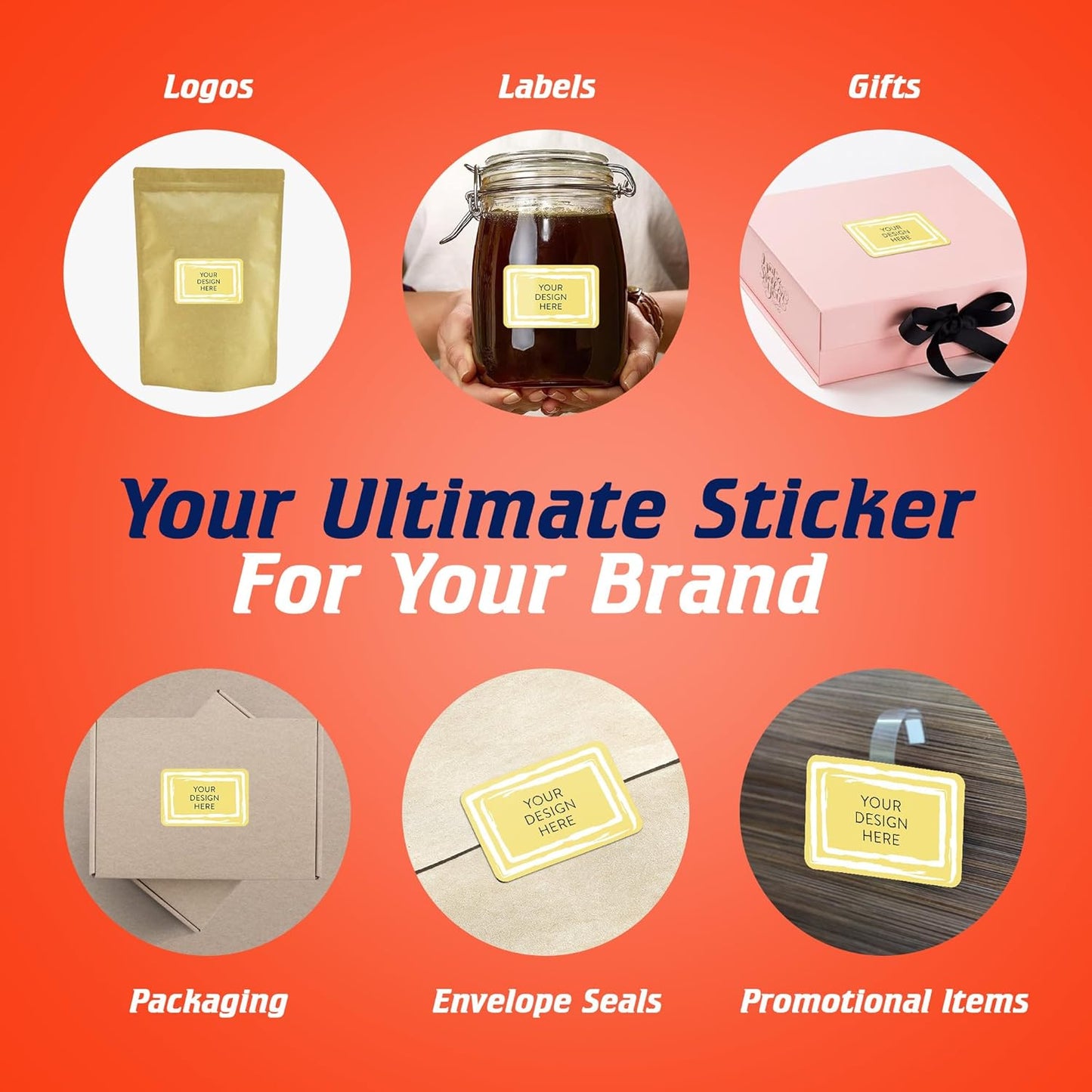 100 Custom Vinyl Stickers - Upload Your own Image, Text, Design, Logo - Personalized Logo Labels for Handmade, Packaging, Bottle, Jars, Candle, Brand Stickers (Lemon Swirls, 5x3)
