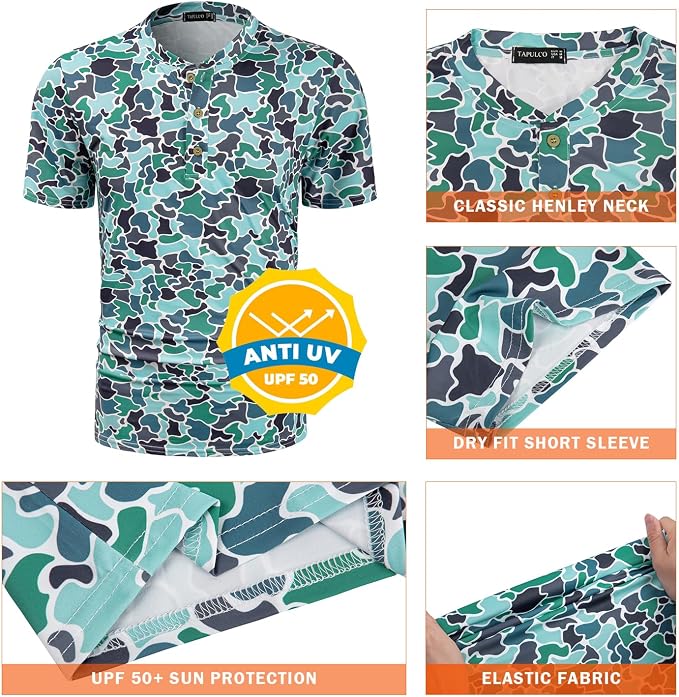 TAPULCO Mens Collarless Golf Shirts Short Sleeve Dry Fit Stretch Casual - Image 4