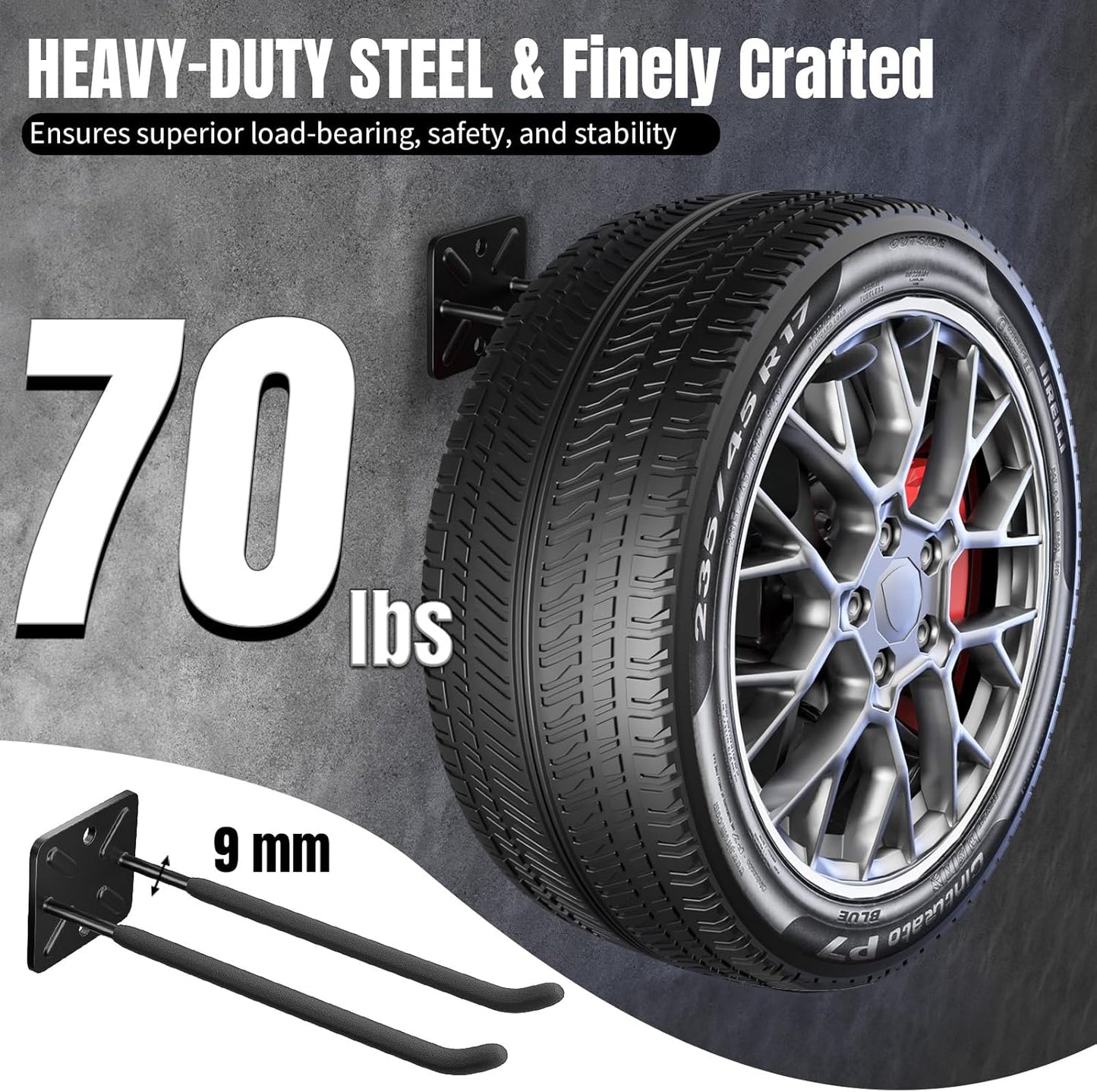 Heavy Duty Garage Hooks and Tool Organizer, Wall Mount Utility Storage Hangers for Car Tires, Ladders, Chairs, Garden Tools, Power Tools and More（4PC-12.4 Inches）