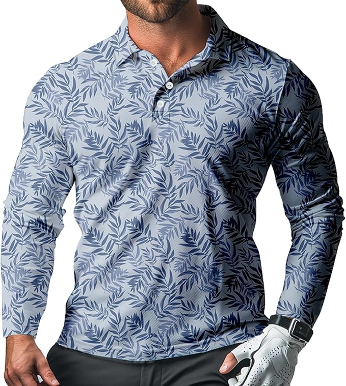Men's Long Sleeve Golf Shirt Quick Dry 3 Button Work Fishing Outdoor Casual by SQPO