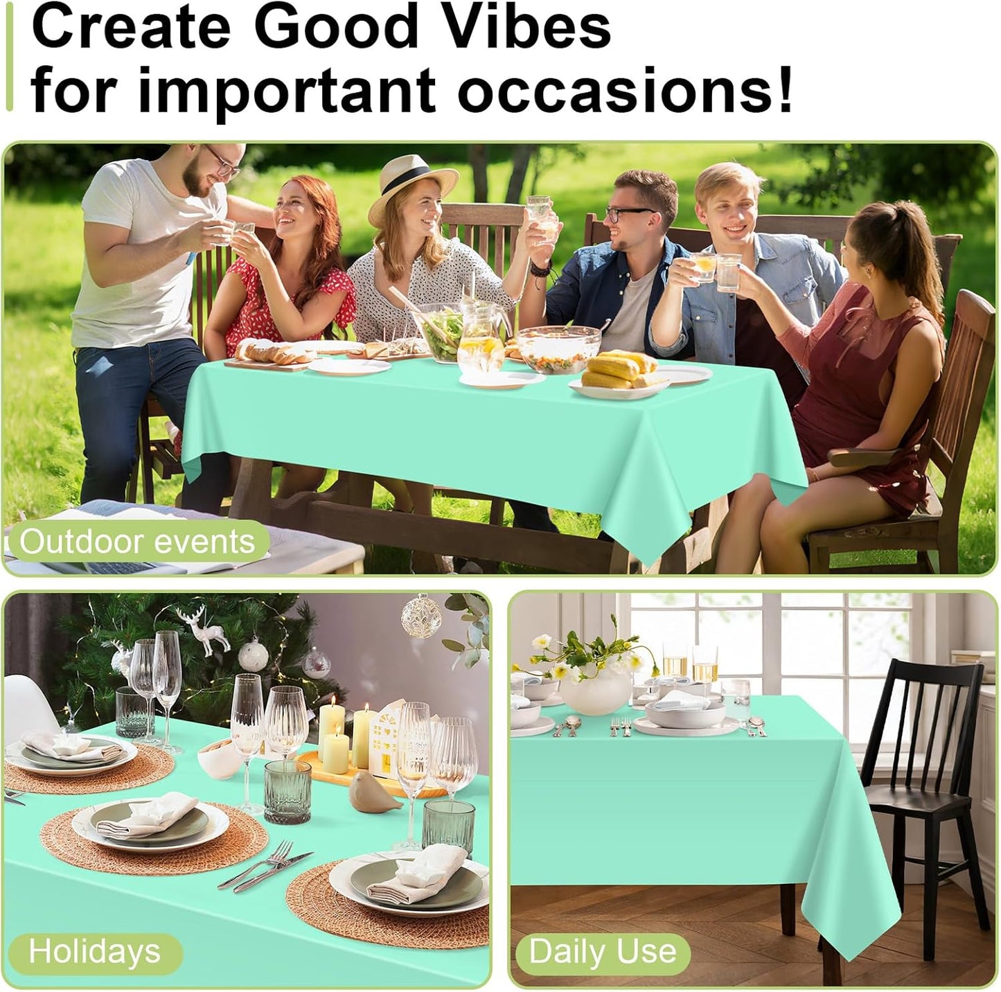 QIKSION 6 Pack Fresh Mint Plastic Tablecloths, Rectangular, 54 x 108 Inches, Mint Green, Perfect for Parties, Bridal Shower, Birthday, Engagement, Wedding