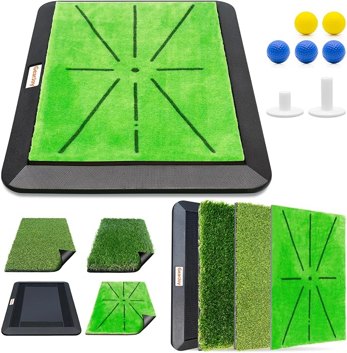 Golf Hitting Mat with Instant Swing Path Feedback & 3 Replaceable Golf Practice by GearJoy