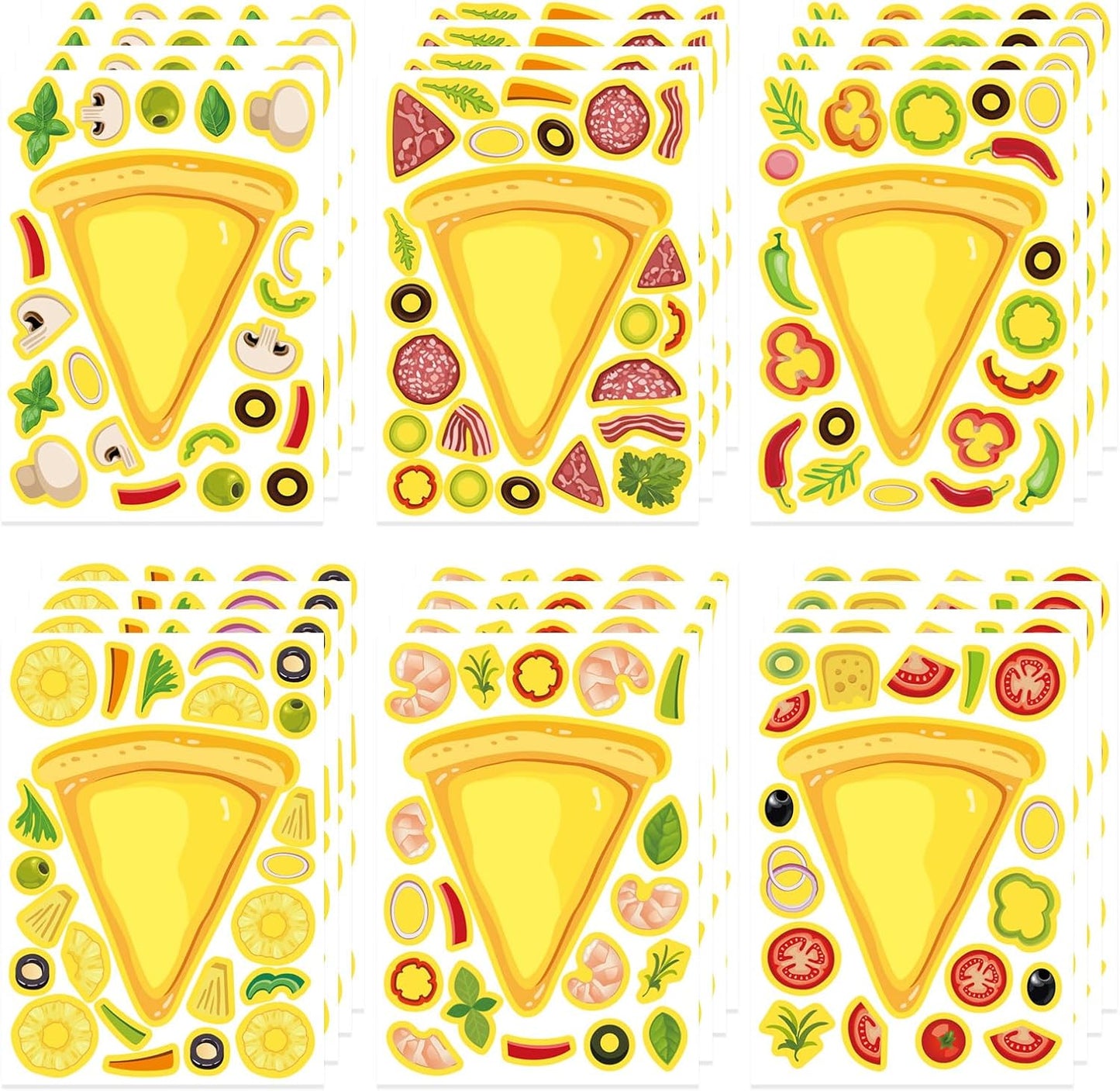 24 Sheets Make Your Own Pizza Stickers for Kids, Pizza Party & Family Night, Food Stickers, Motivational Reward Stickers for Teachers and Students