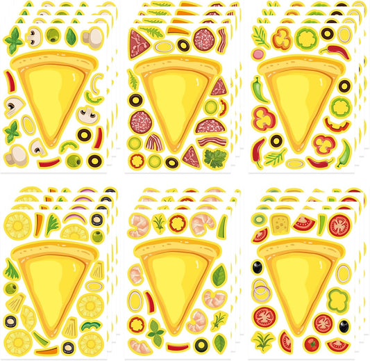 24 Sheets Make Your Own Pizza Stickers for Kids, Pizza Party & Family Night, Food Stickers, Motivational Reward Stickers for Teachers and Students