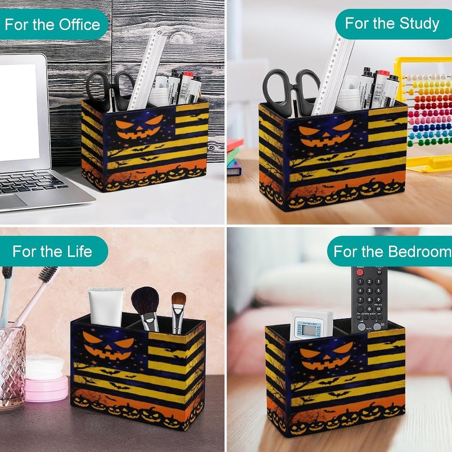 Halloween Flag Lether Pen Holder for Desk Makeup Brush Holder Office Organizer Desk Accessory for School Office