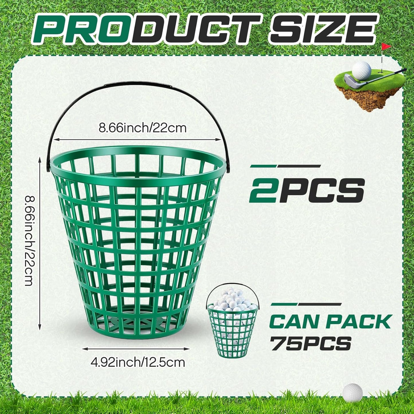 2 Pcs Golf Ball Basket, Can Hold Balls Golf Ball Container with Handle Ball Holder Contain Stadium Accessories Golf Ball Storage Bucket for Golf Storage Accessories