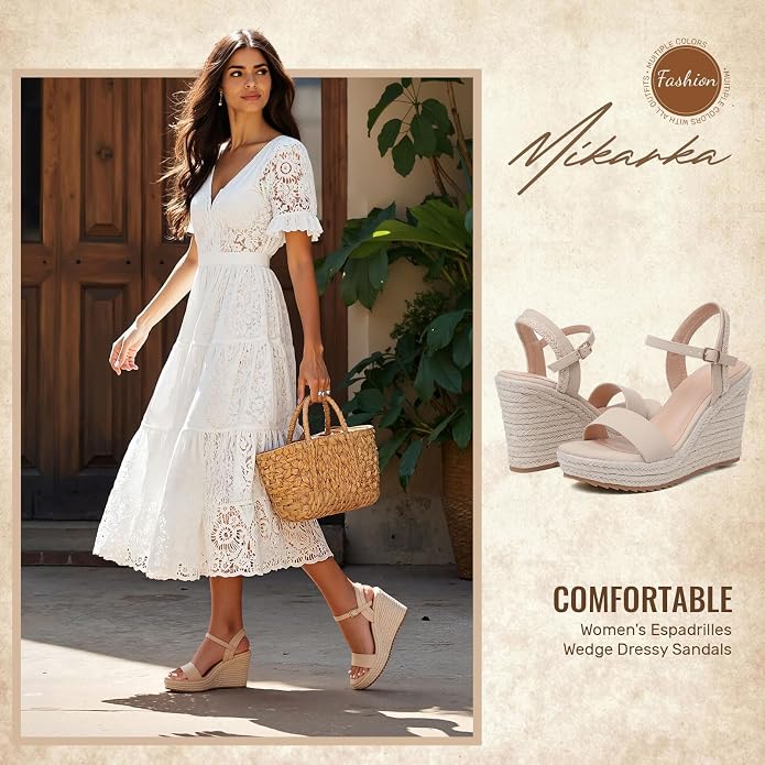 mikarka Women's Espadrille Wedge Sandals: Ankle Strap Platform Open Toe Wedges - Image 4
