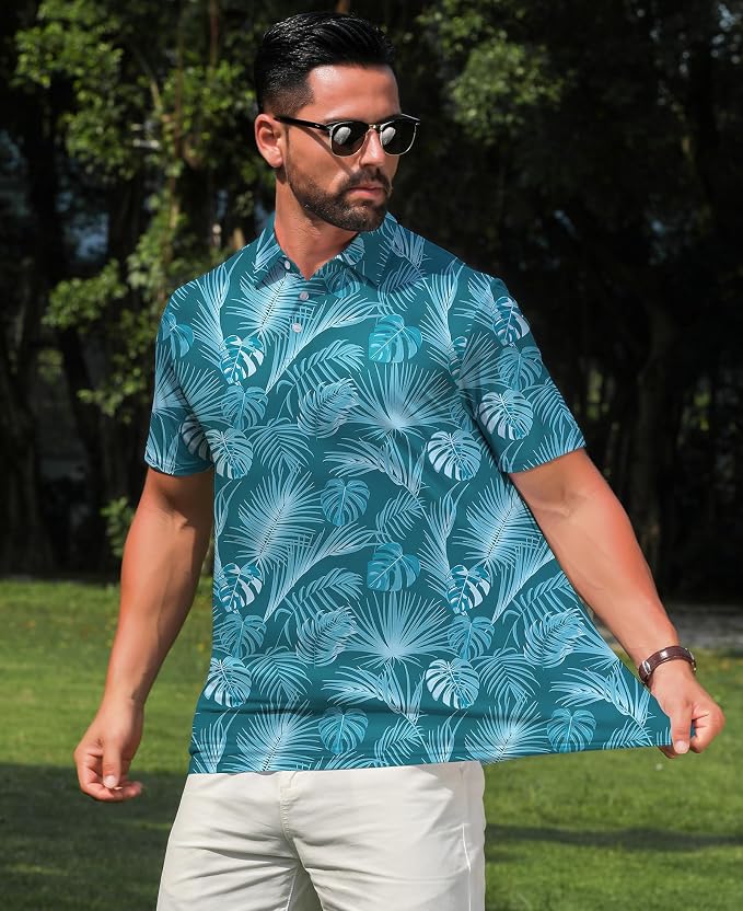 zeetoo Men's Polo Shirts Hawaiian Golf Polos Shirts Short Sleeve Performance - Image 4