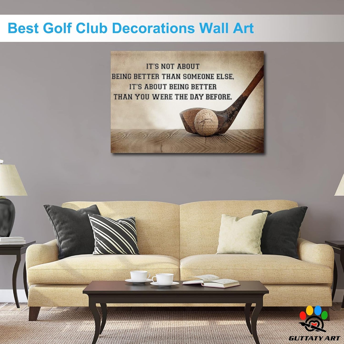 GUTTATY Golf Wall Art, Inspirational Quote Vintage Golf Pictures Posters Canvas Print Wall Decor for Golfer's Man Cave Home Ofice Ready to Hang (32x48 Inches)