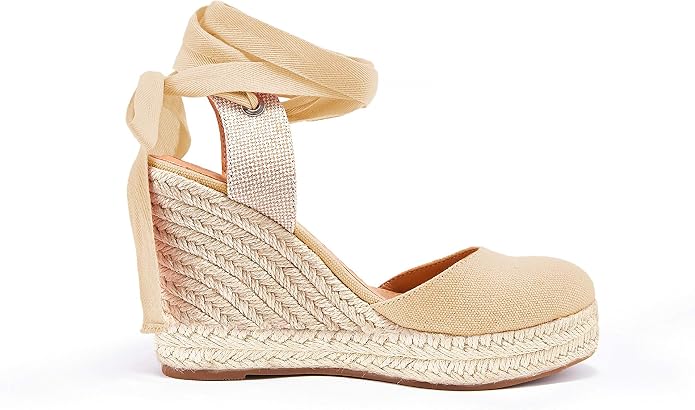 FISACE Womens Summer Espadrille Heel Platform Wedge Sandals Ankle Buckle Strap - Image 4