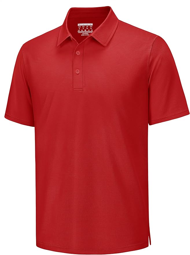 TACVASEN Mens Polo Shirts Short Sleeve Pique 3 Buttons Golf Polo Cooling by TACVASEN