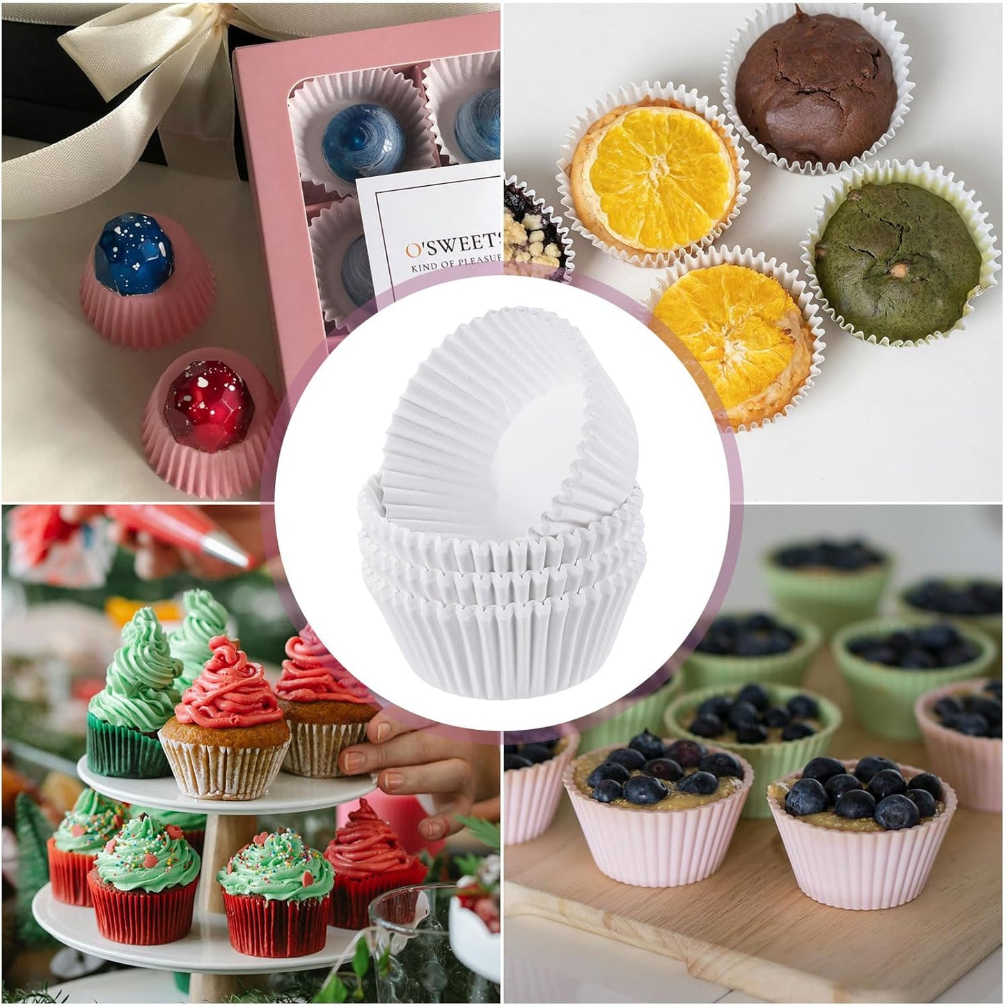 HARFINGTON 100 Count Cupcake Liners White Cupcake Cups Standard Size Muffins Liners Papers Baking Cups Wrappers Greaseproof for Party Wedding Birthday
