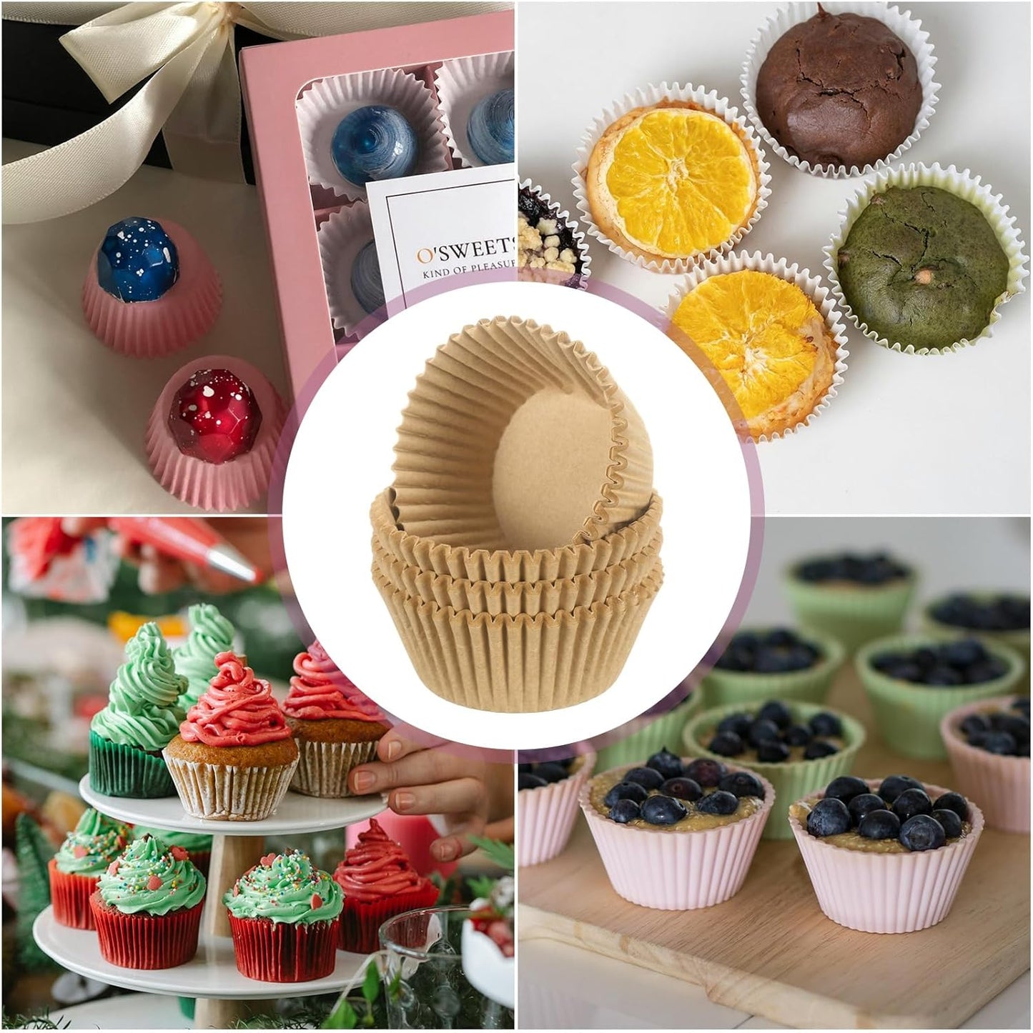 HARFINGTON 100 Count Cupcake Liners Nature Cupcake Cups Standard Size Muffins Liners Papers Baking Cups Wrappers Greaseproof for Party Wedding Birthday