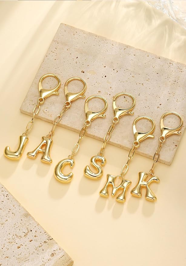 Gold Bubble Initial Keychain Charm - Image 7