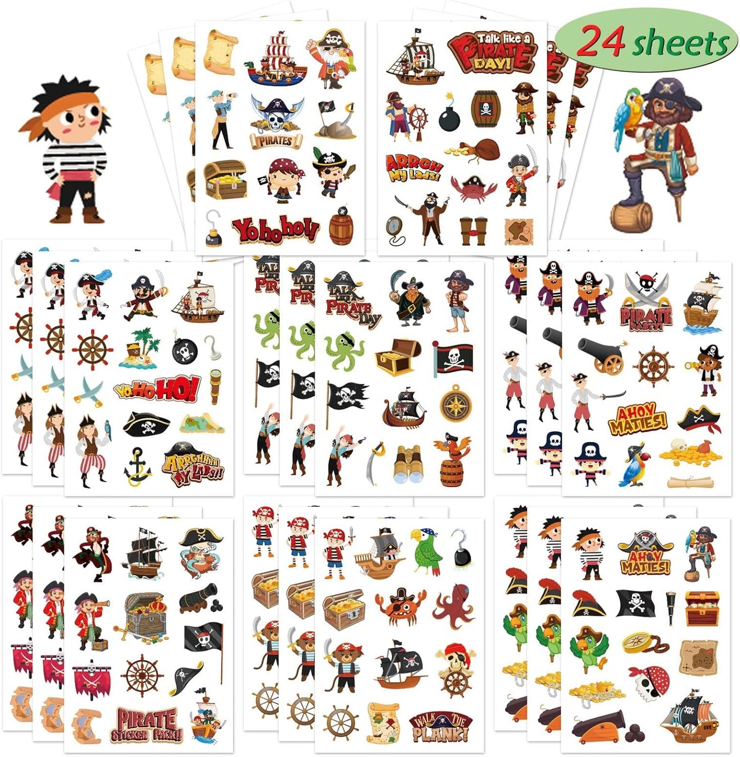 24 Sheets Pirate Stickers, Pirate Themed Stickers Variety Pack for Kids Scrapbooking, Pirate Party Favors Decorations, Pirate Stickers for Water Bottles Laptop Computer Phone