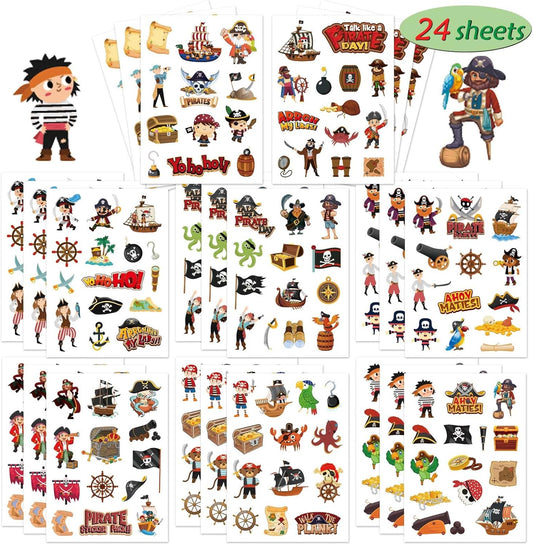 24 Sheets Pirate Stickers, Pirate Themed Stickers Variety Pack for Kids Scrapbooking, Pirate Party Favors Decorations, Pirate Stickers for Water Bottles Laptop Computer Phone