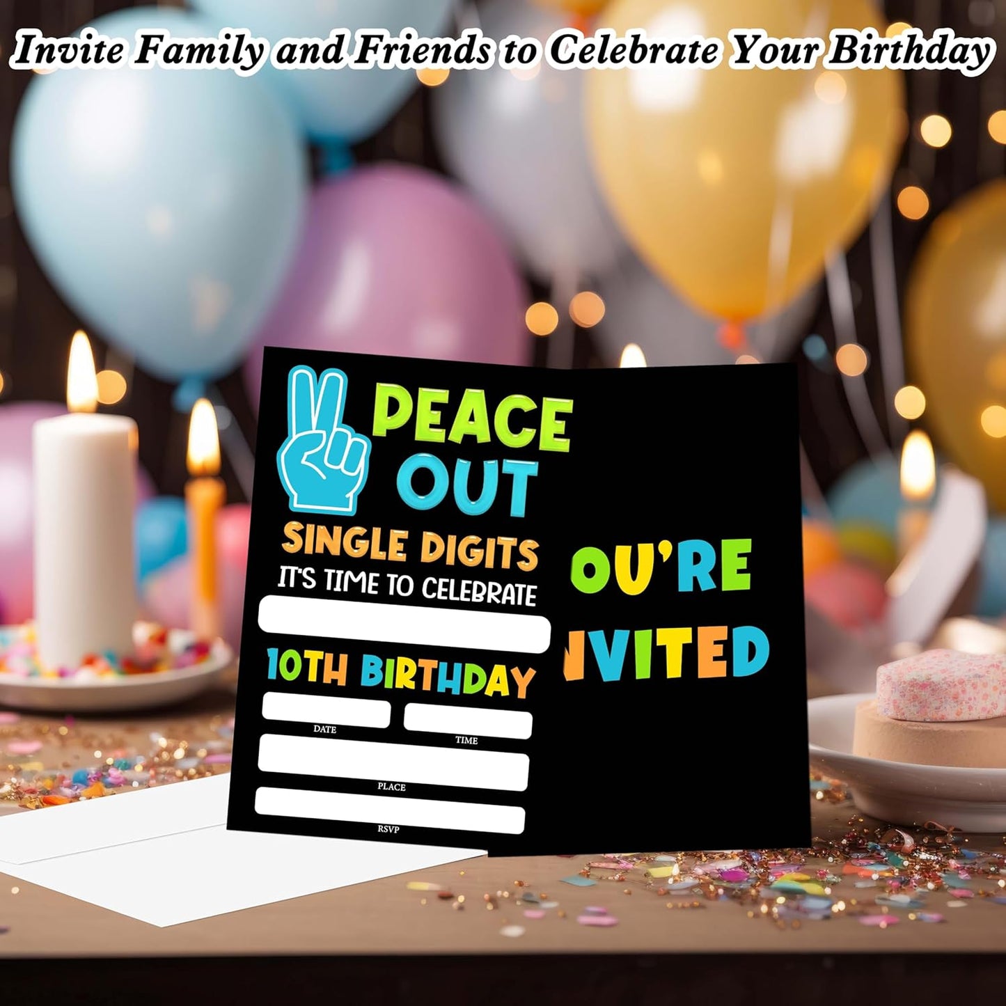 10th Birthday Invitations, 20 Invitation Cards with Envelopes, Peace Out Single Digits Invites for Party Decorations Favor Supplies - A30