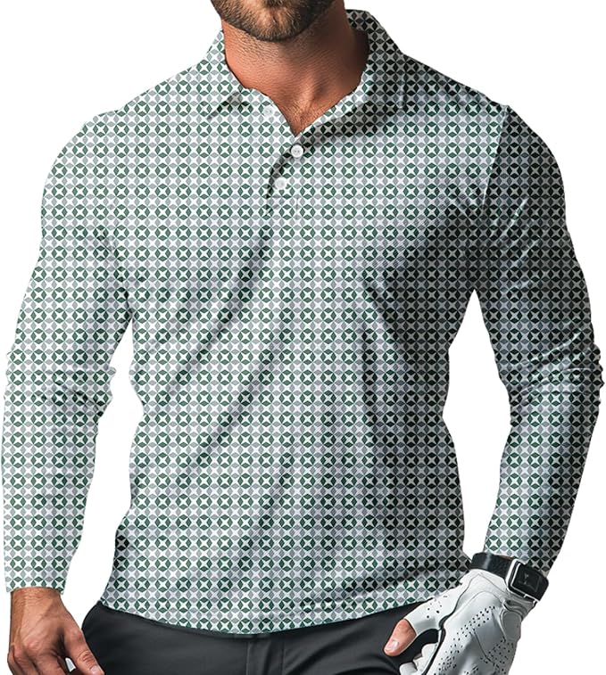 Men's Long Sleeve Golf Shirt Quick Dry 3 Button Work Fishing Outdoor Casual by SQPO