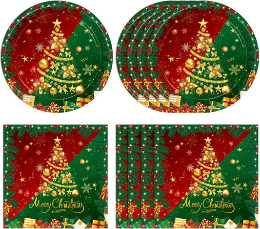 40 PCS Christmas Party Supplies,Gorgeous Christma Party supplies Tableware Set Include Christmas Paper Plates and Napkins for Xmas Tree Reindeer Snowflake Holiday,Serves 20 Guests