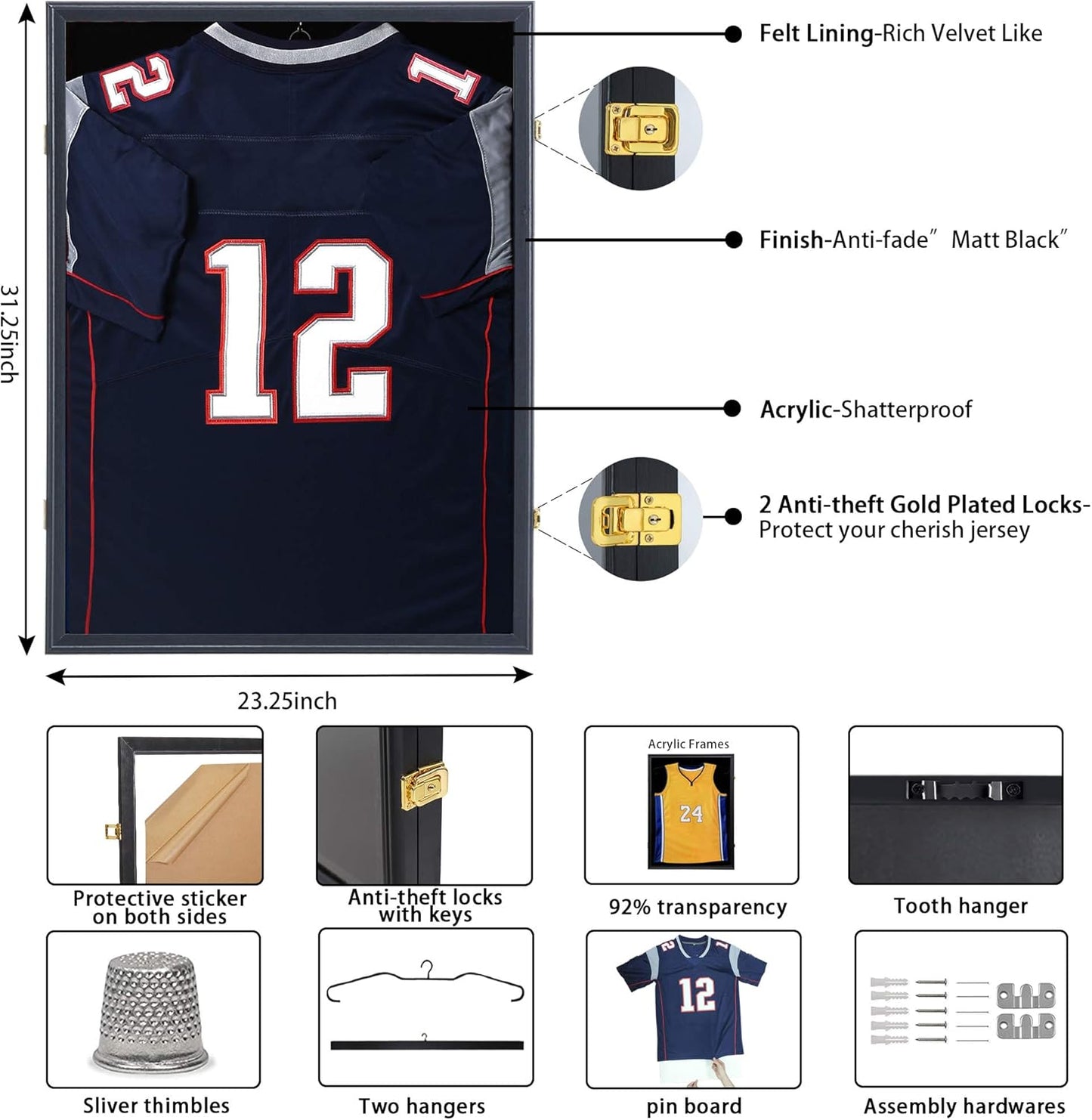 IHEIPYE Jersey Frame Display Case 2 Pack - Large Sport Jersey Shadow Box with 98% UV Protection Acrylic for Baseball, Basketball, Football, Soccer, Hockey, Shirt and Uniform