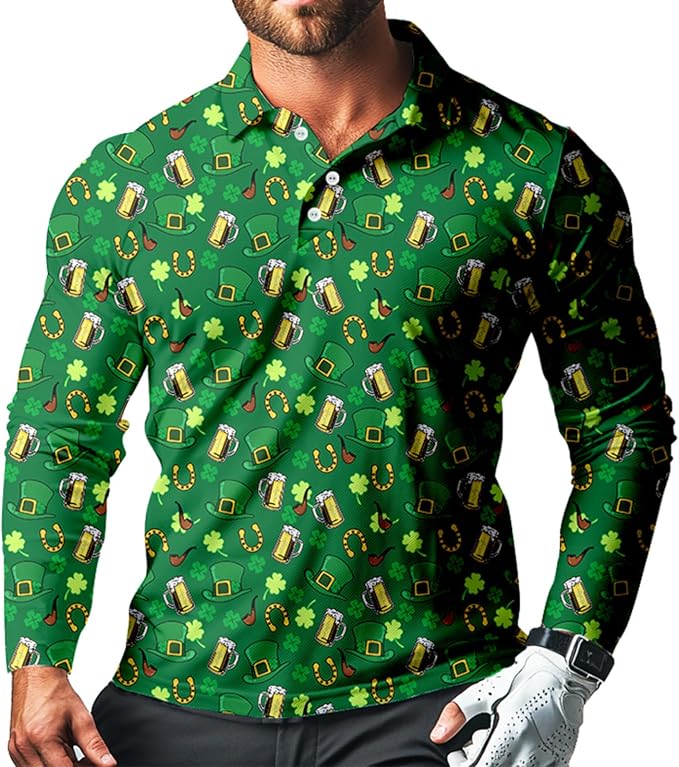 Men's Long Sleeve Golf Shirt Quick Dry 3 Button Work Fishing Outdoor Casual by SQPO