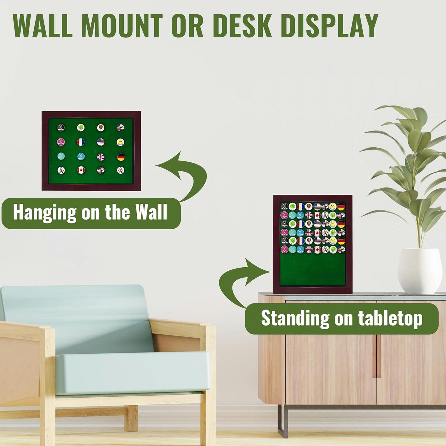 20 Golf Ball Marker Display Case Magnetic 11" W x 9" H Wall Mounted Ball Marker Display Frame Shadow Box Acrylic Cover Magnetic Back Panel Suitable for Collecting Golf Ball Markers