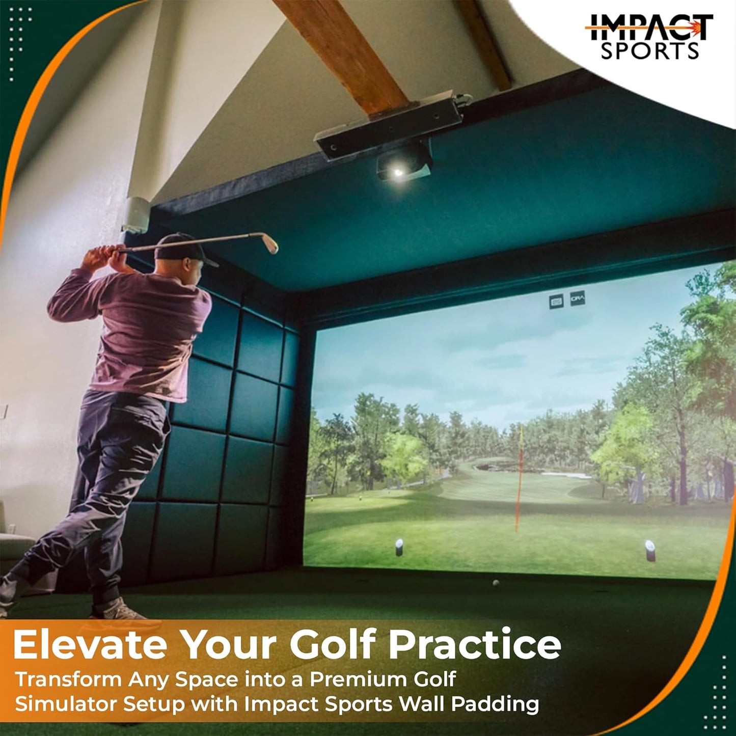 IMPACT SPORTS [12 Pack] Golf Wall Padding Golf Enclosure Padding [20"x20"x2"] Safety Padding Memory Foam with PU Leather Surface for Impact Protection