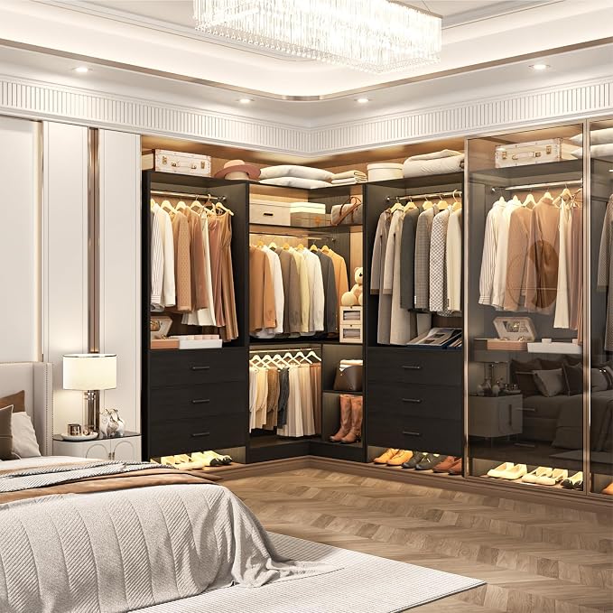 Aheaplus Closet System with 6 Drawers, 4 Hanging Rods & Corner Tower, Corner - Image 5