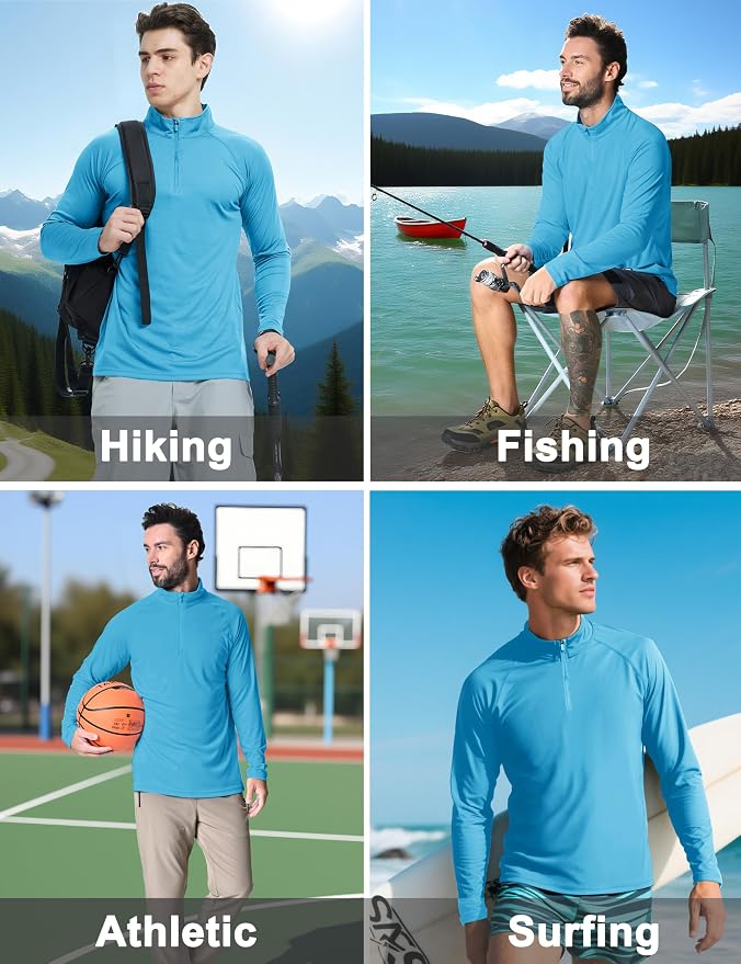 CRYSULLY Men's Long Sleeve 1/4 Zip Shirts Sun Protection Pullover UPF 50+ Rash - Image 2