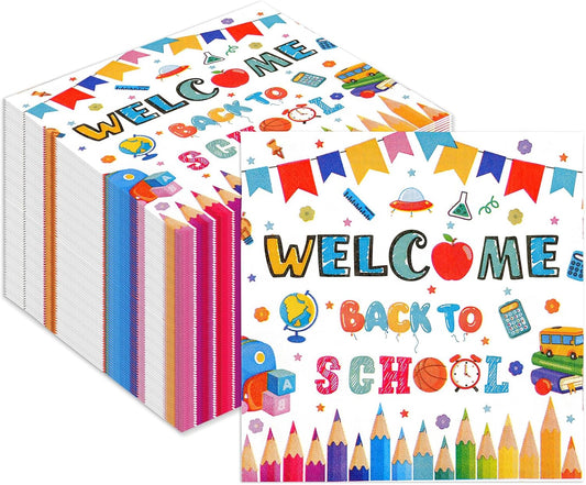 50PCS Back to School Paper Napkins - 13 x 13 Inches Luncheon Napkins Disposable School Theme Decorations for First and Last Day of School Preschool Kindergarten Party