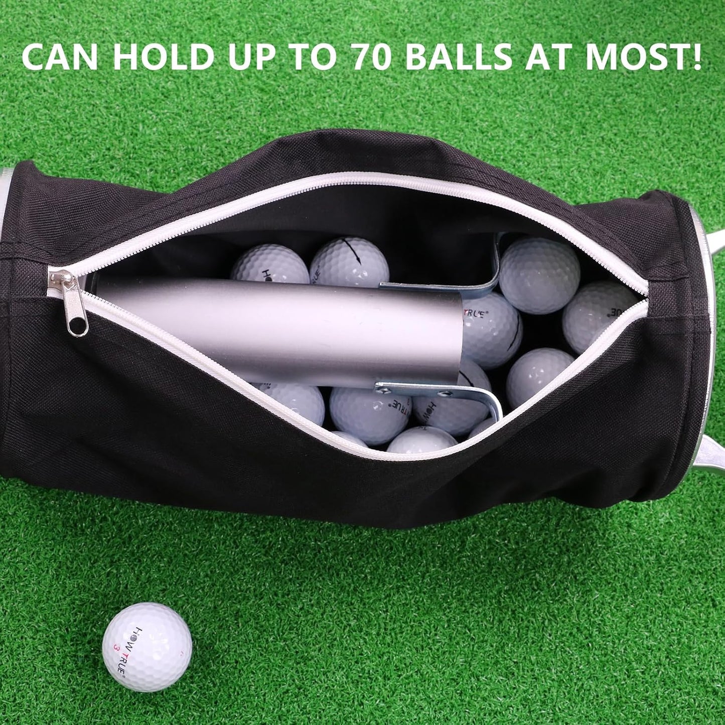 HOW TRUE Shag Bag for Golf Balls, Golf Ball Retriever with Detachable Aluminum Alloy Tube, Golf Shag Bags, Hold up to 70 Balls