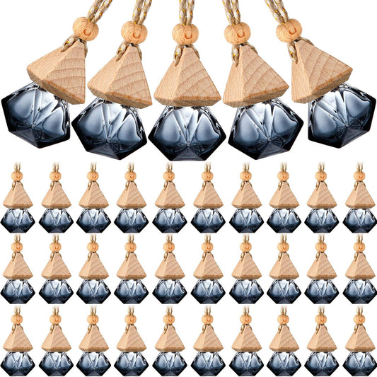 50 Pcs Hanging Car Air Freshener Black Car Diffuser Bottles Empty Glass Perfume Bottles Air Freshener Diffuser Pendant for Essential Oils Fragrance Aromatherapy Ornament (Rhombus)