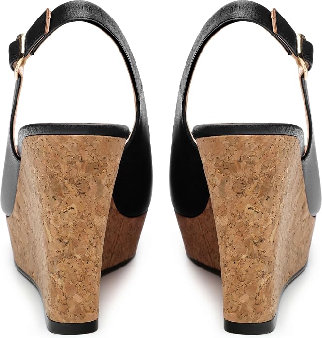 Womens Peep Toe Wedge Heels Matte Fashion Cork Slingback Pumps Platform Wedge - Image 4
