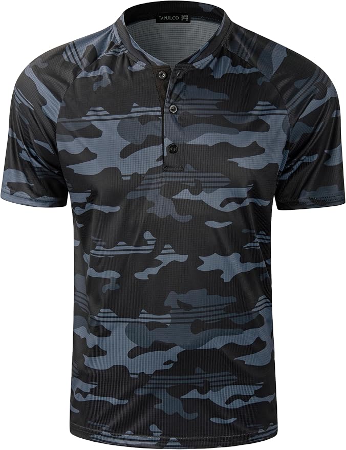 TAPULCO Mens Collarless Golf Shirts Short Sleeve Dry Fit Stretch Casual by TAPULCO