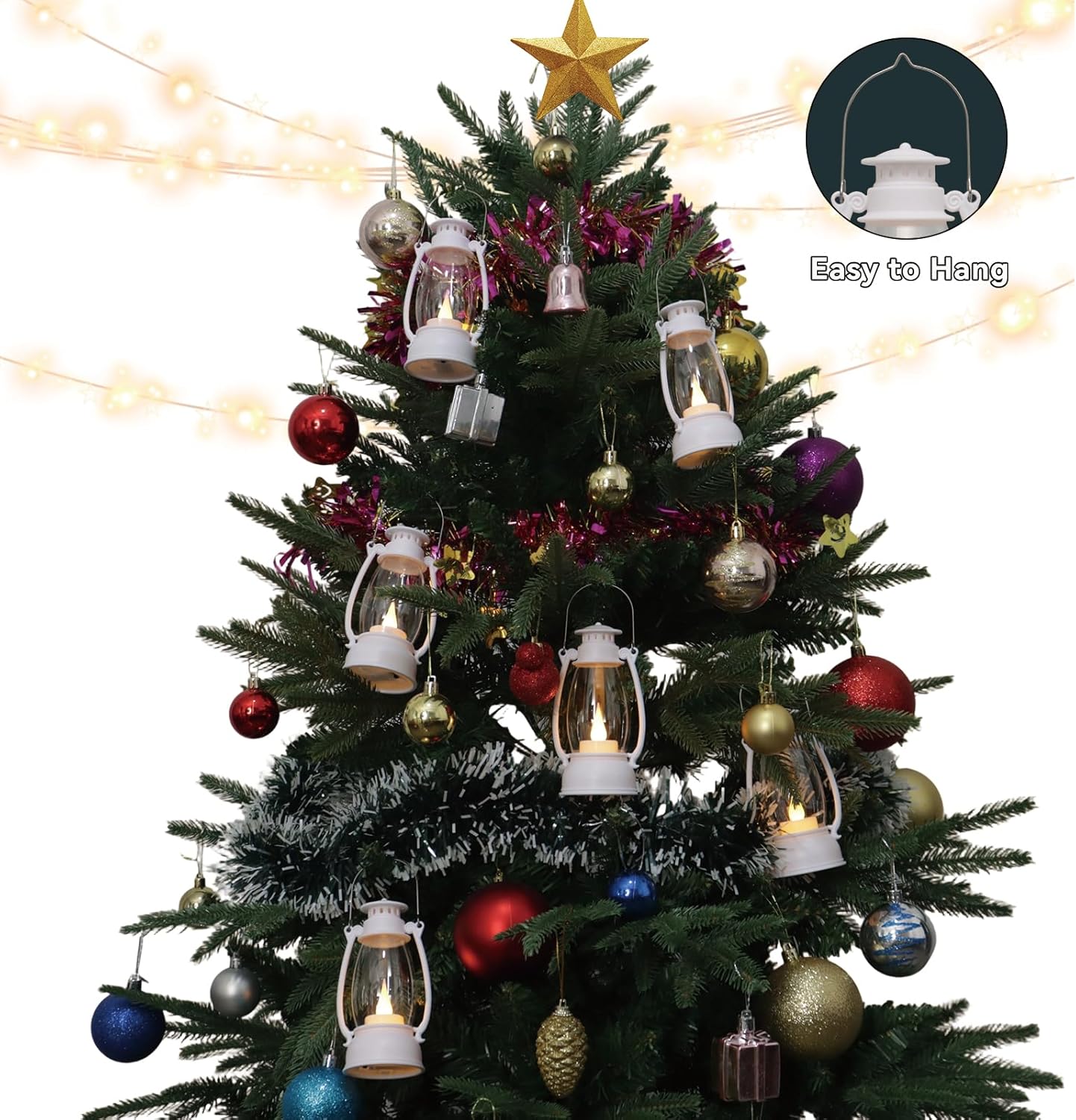 12Pcs Mini White Lanterns for Western Halloween Christmas – 6Inch Candle Lanterns with Flickering LED, Wedding Centerpiece Table Decorations, Camping Decor & Hanging Ornaments for Rustic Party