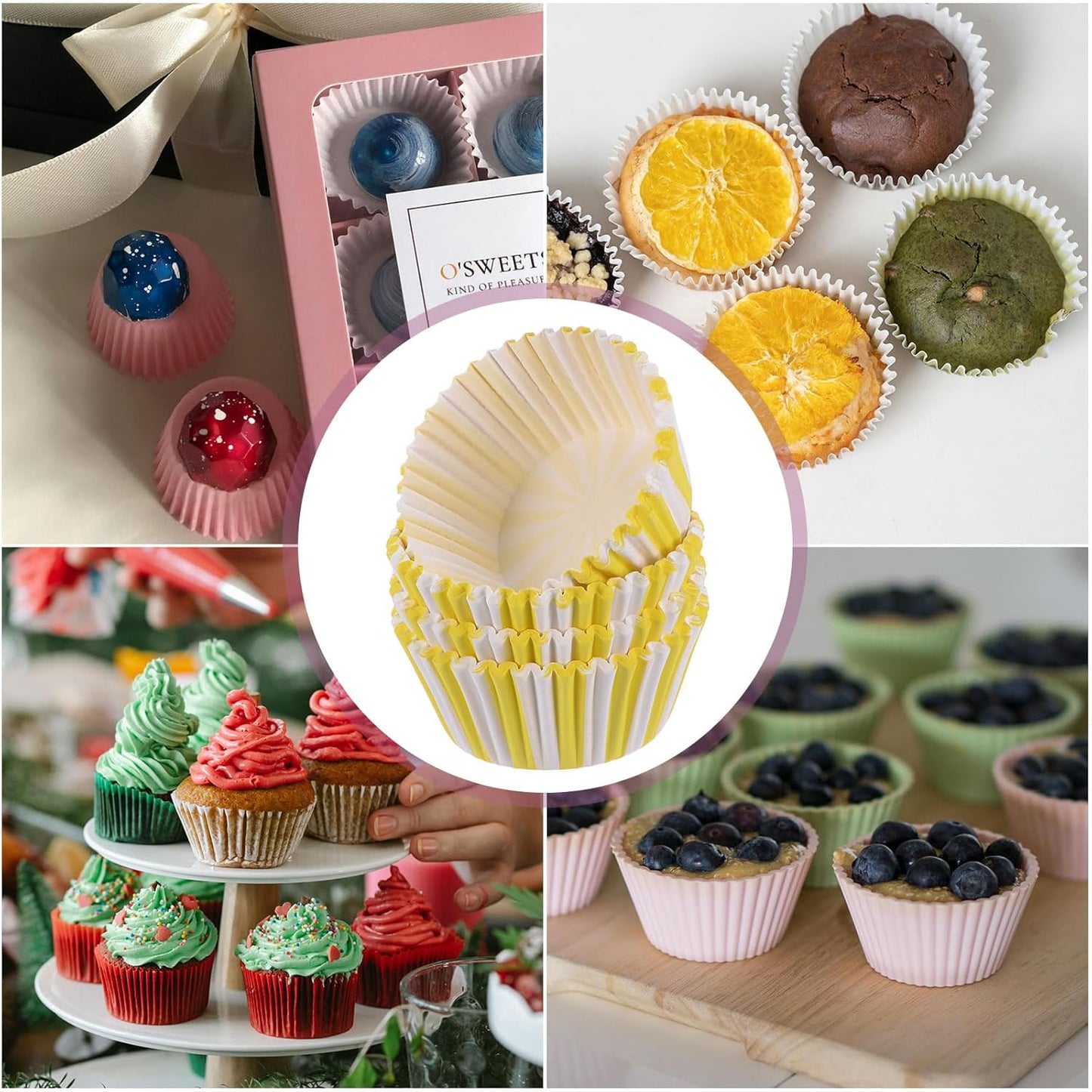 HARFINGTON 200 Count Cupcake Liners Yellow Stripe Cupcake Cups Standard Size Muffins Liners Papers Baking Cups Wrappers Greaseproof for Party Wedding Birthday