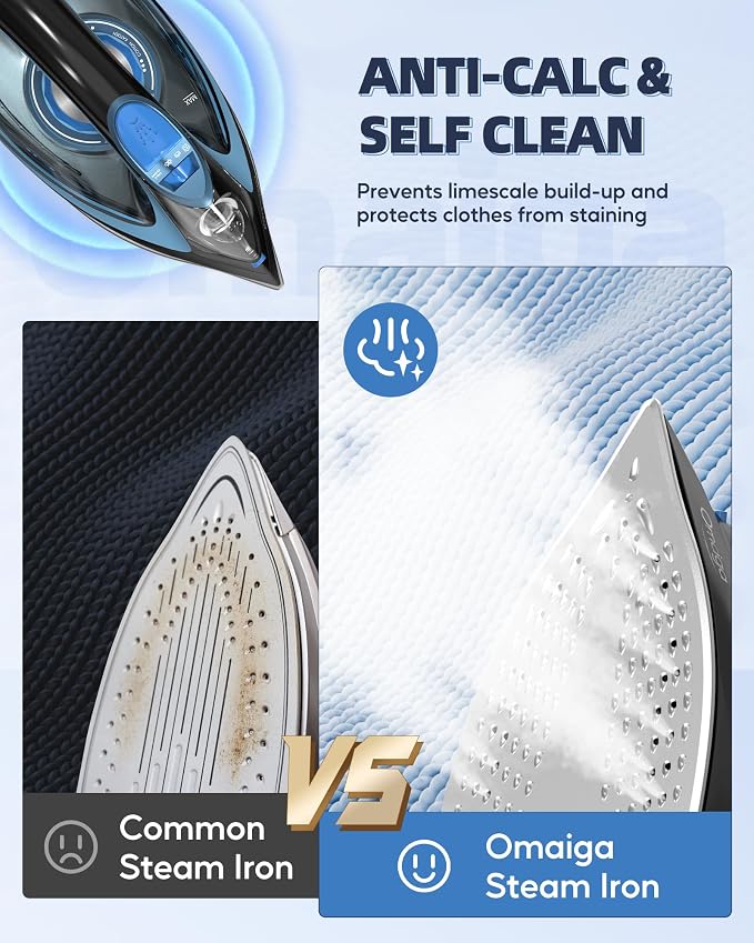 Steam Iron for Clothes, 1750W Clothes Iron Rapid Heating, Non-Stick Ceramic - Image 5