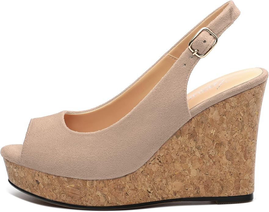Womens Wedge Platform Sandals Peep Open Toe Slingback Buckle High Heel Dress - Image 2