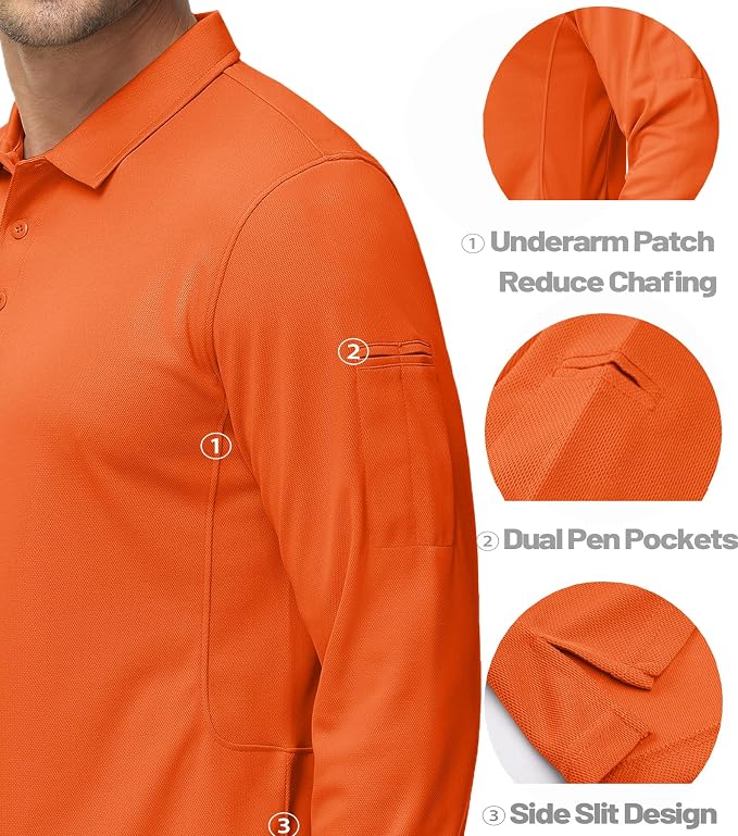 MAGCOMSEN Men's Polo Shirts 3 Button Quick Dry Performance Long Sleeve Tactical - Image 4